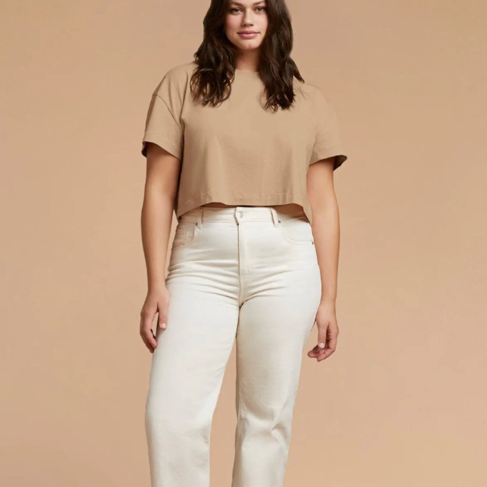 NWOT Nuuds Clothing Cropped Tshirt Oat Beige Size Small 100% Cotton